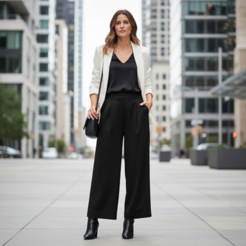 NWT Donna Karan DKNY Black Wide Leg Pleated Pants 6